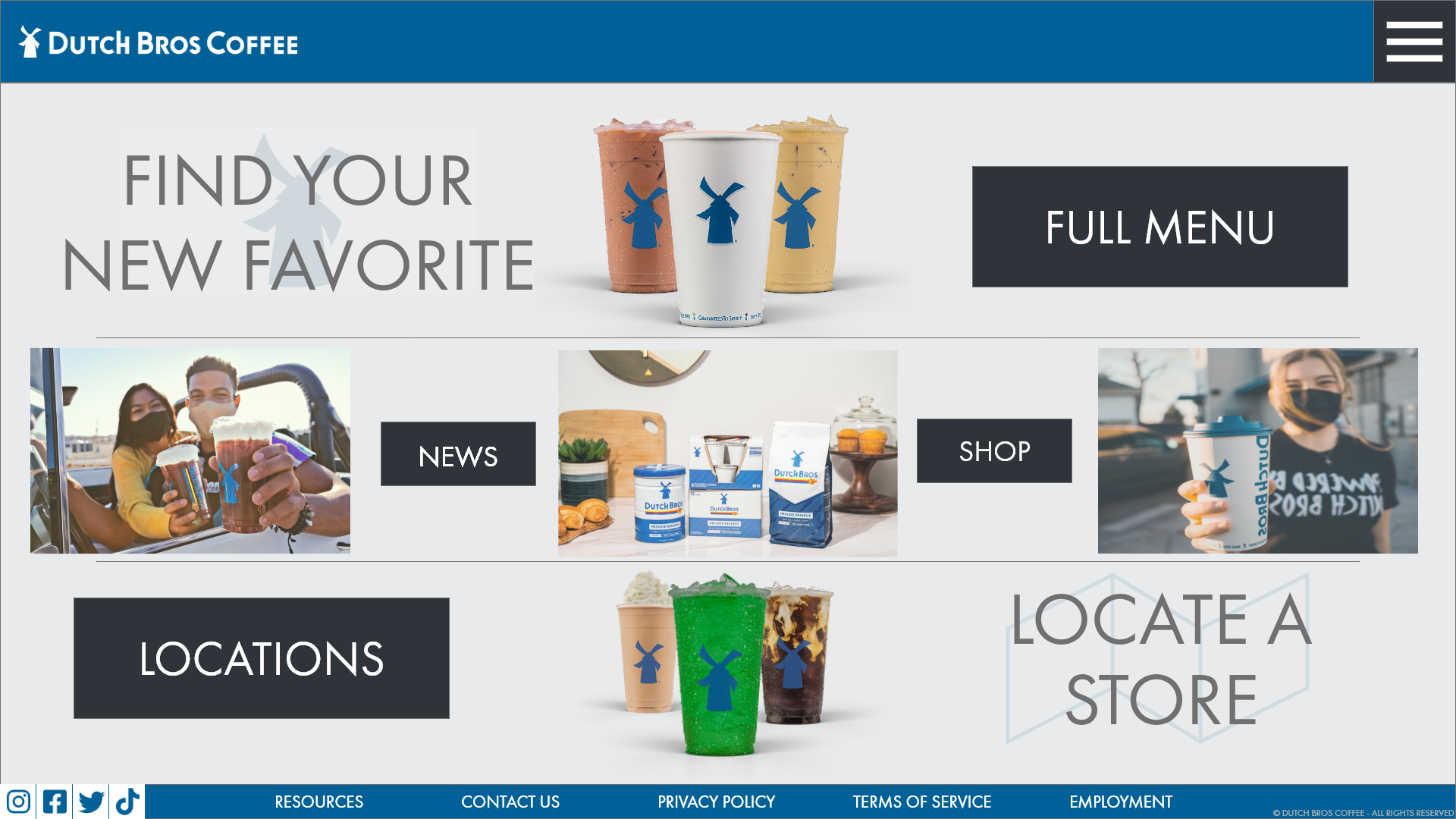 dutch bros redesigned home page